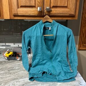 Womens Ibex 100%  Merino Wool Base layer Jacket Full Zip  Size Small Teal Blue